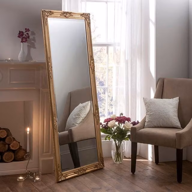 Yearn Mirrors Decorative Gold Full Length Rectangular Hanging Mirror, W: 74 cm, H: 163 cm