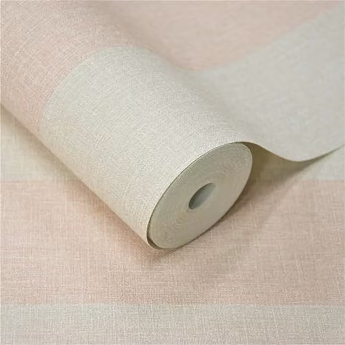 Grandeco Boutique Pure & Protect Stratus Stripe Linen Textured Antibacterial Washable Wallpaper, Pink