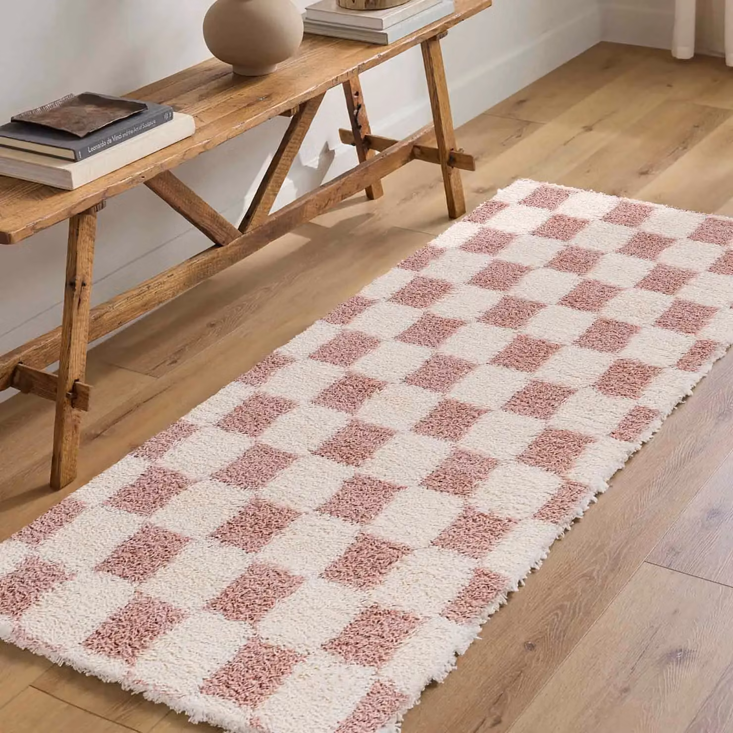 Livabliss Urban Checkerboard Plush Pile Living Room Rug in Yellow, Black, Beige and Pink, W: 160 cm, D: 220 cm – 3