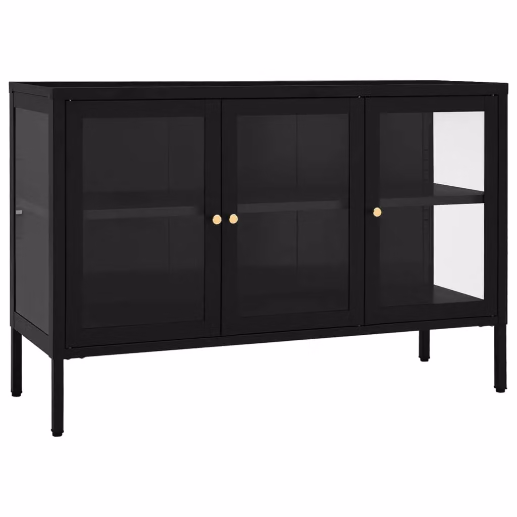 Berkfield Home Black Matt Steel and Glass Sideboard W/D/H: 105 x 35 x 70 cm – 2