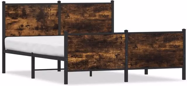 Berkfield Home Metal Bed Frame in Smoked Oak Brown, King Size 150 x 200 cm