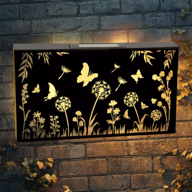 Betley Butterfly Solar LED Wall Panel in Black Metal with Warm White Light