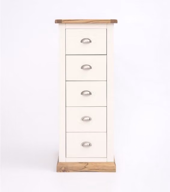 Cabinet Bits Tropea 5 Drawer Narrow Chest of Drawers in White with Chrome Handles