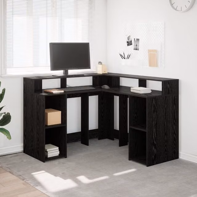 Berkfield Modern Black Oak Writing Desk in Engineered Wood W/D/H: 130 x 130 x 91 cm – 1