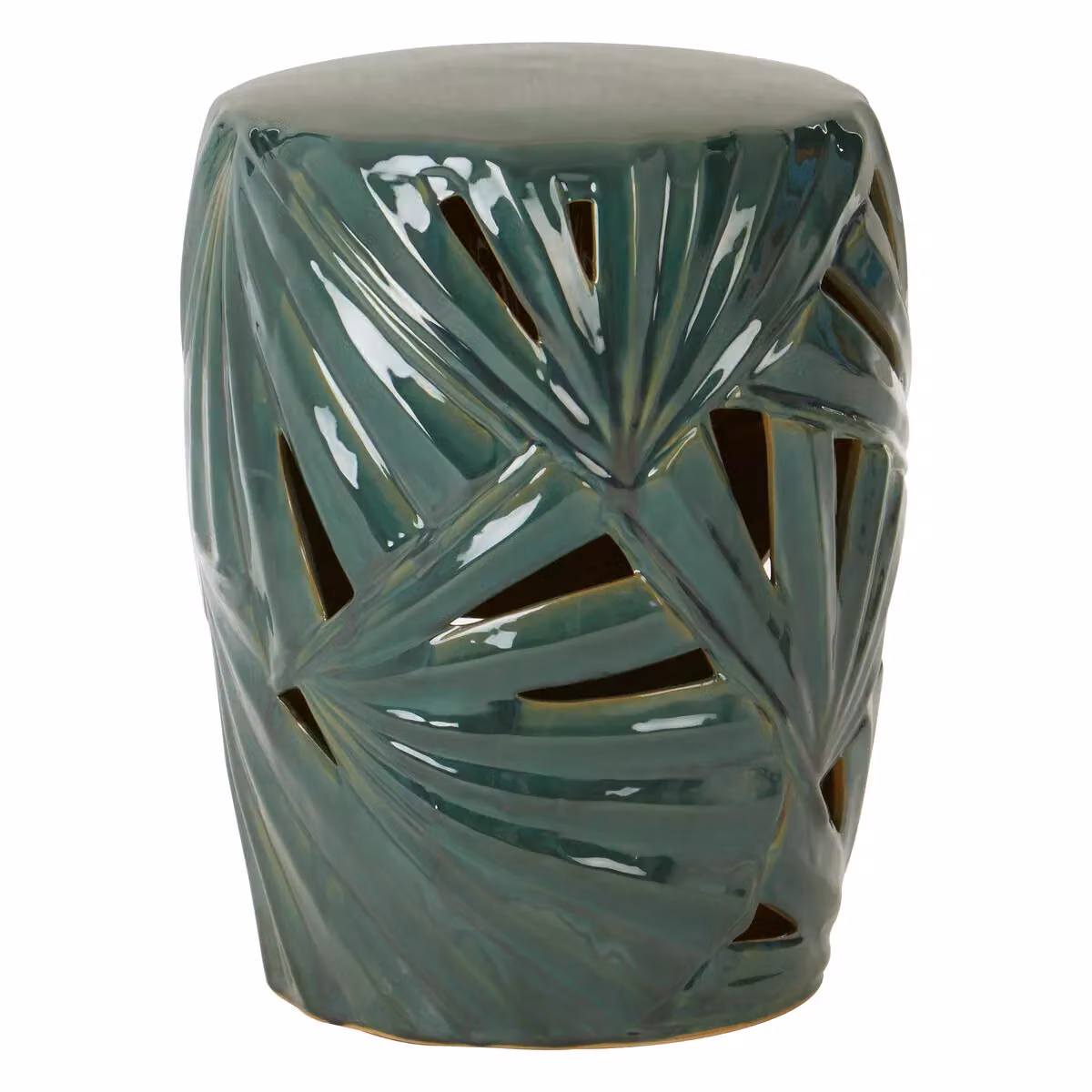 Orsina Green Ceramic Table with Floral Motif and Glazed Stoneware Stool – 3