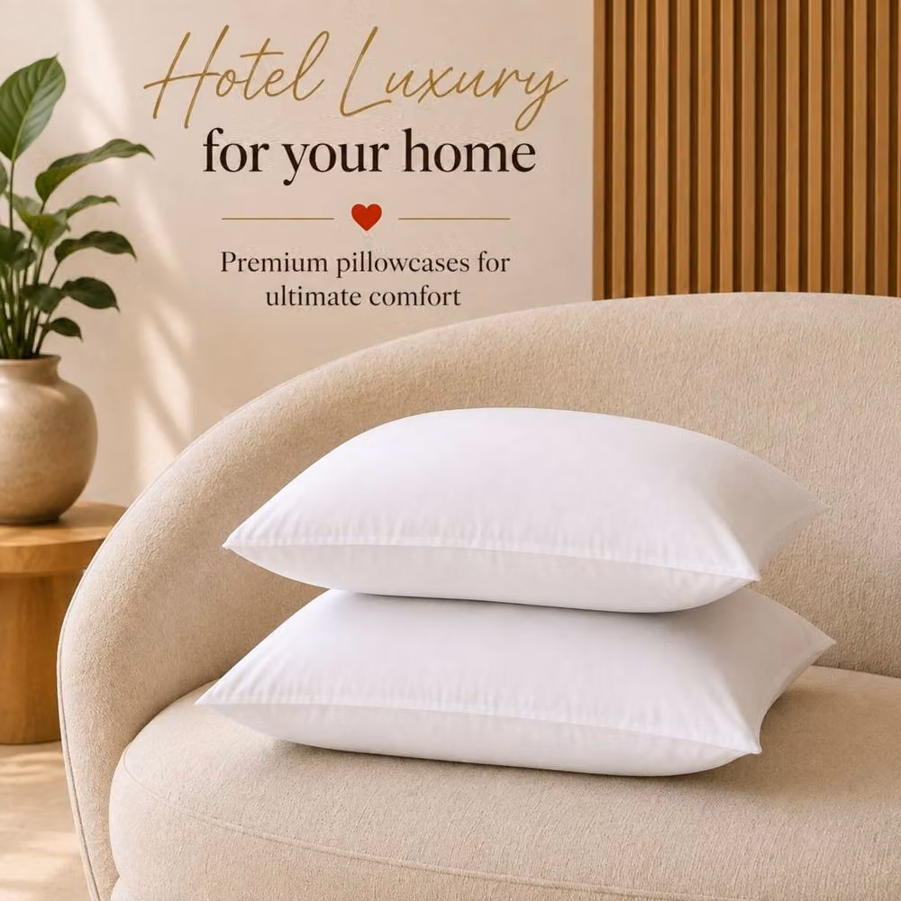 Pamposh Pack of 6 White Egyptian Cotton Pillowcases with 400TC Mako Satin and Envelope Closure – 3