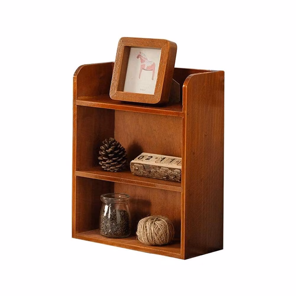 FLAVORA Retro Wood Desktop Storage Organizer Shelf in Brown – 3