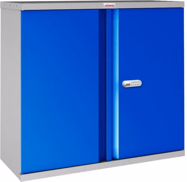 Phoenix Safe Company SCL0891GBE Steel Storage Cupboard in Grey and Blue with Electronic Lock and Adjustable Shelves, W/D/H: 80 x 30 x 80 cm