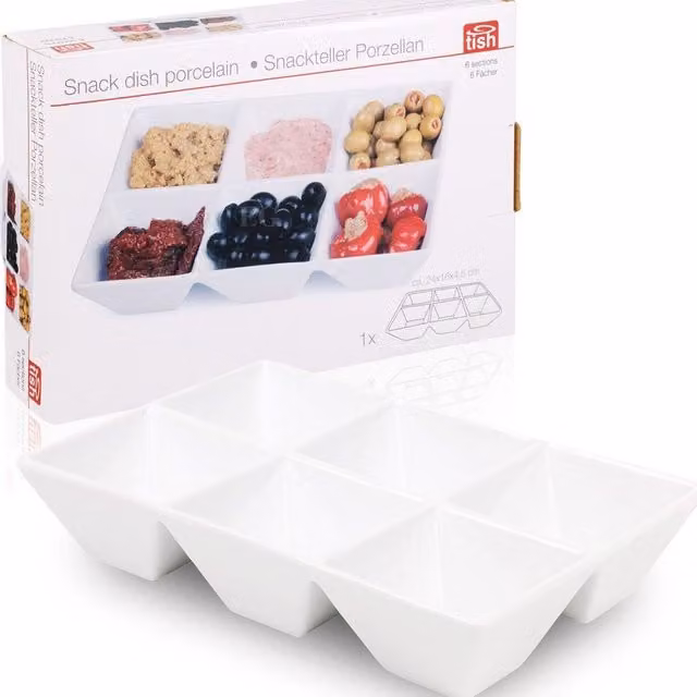 UMKY White Ceramic 6-Compartment Plate