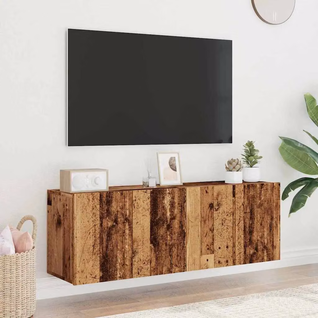 Berkfield Home Set of 2 Wall-mounted Rustic Old Wood TV Cabinets in Brown W/D/H: 60 x 30 x 41 cm – 3