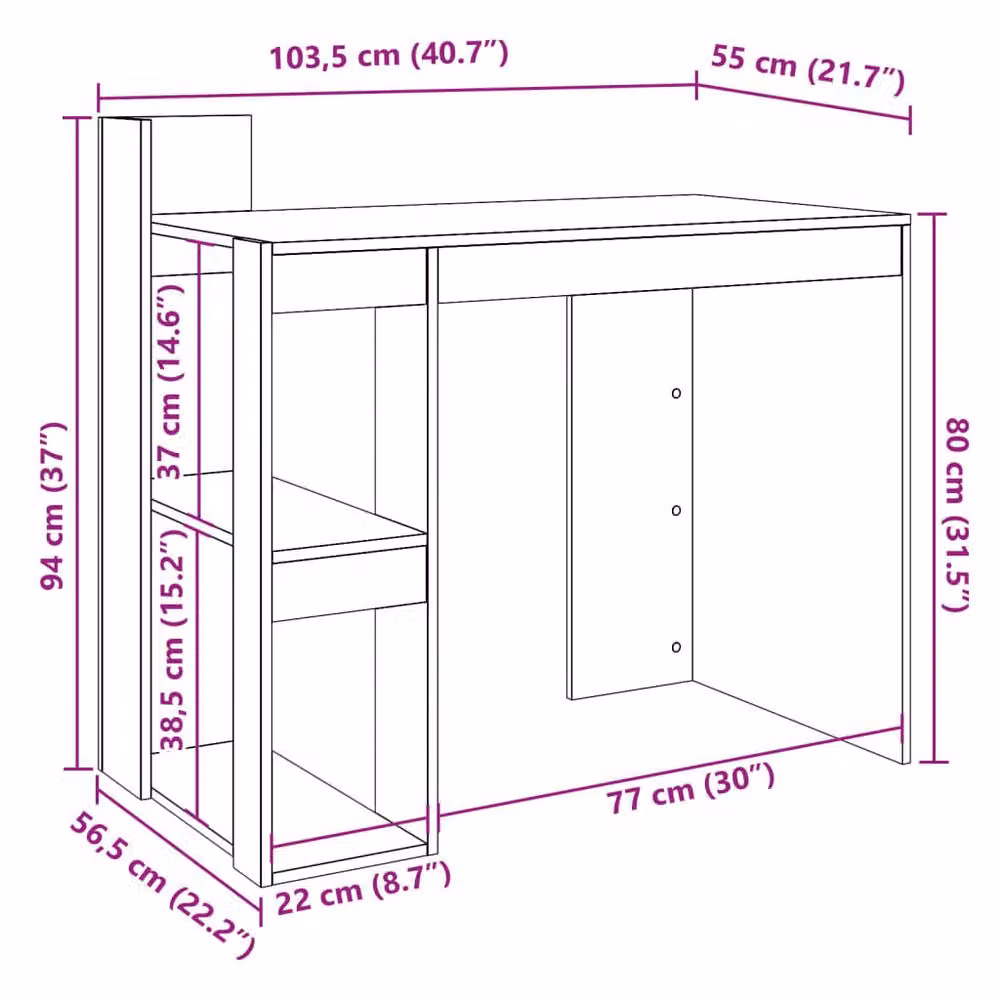 Berkfield Modern Black Writing Desk for Home Office, W/D/H: 103.5 x 56.5 x 94 cm – 8
