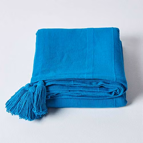 Homescapes Rajput Ribbed Cotton Throw, Petrol Blue, W: 225 cm, D: 255 cm – 2