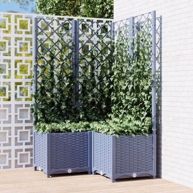 Berkfield Home Garden Planter with Trellis in Dark Grey, W/D/H: 80 x 80 x 136 cm – 1