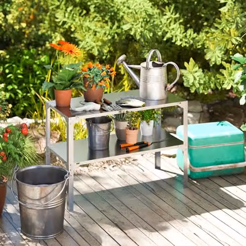 Outsunny 2 Tier Metal Potting Bench Work Table in Silver Tone, W/D/H: 110 x 50 x 75 cm – 7