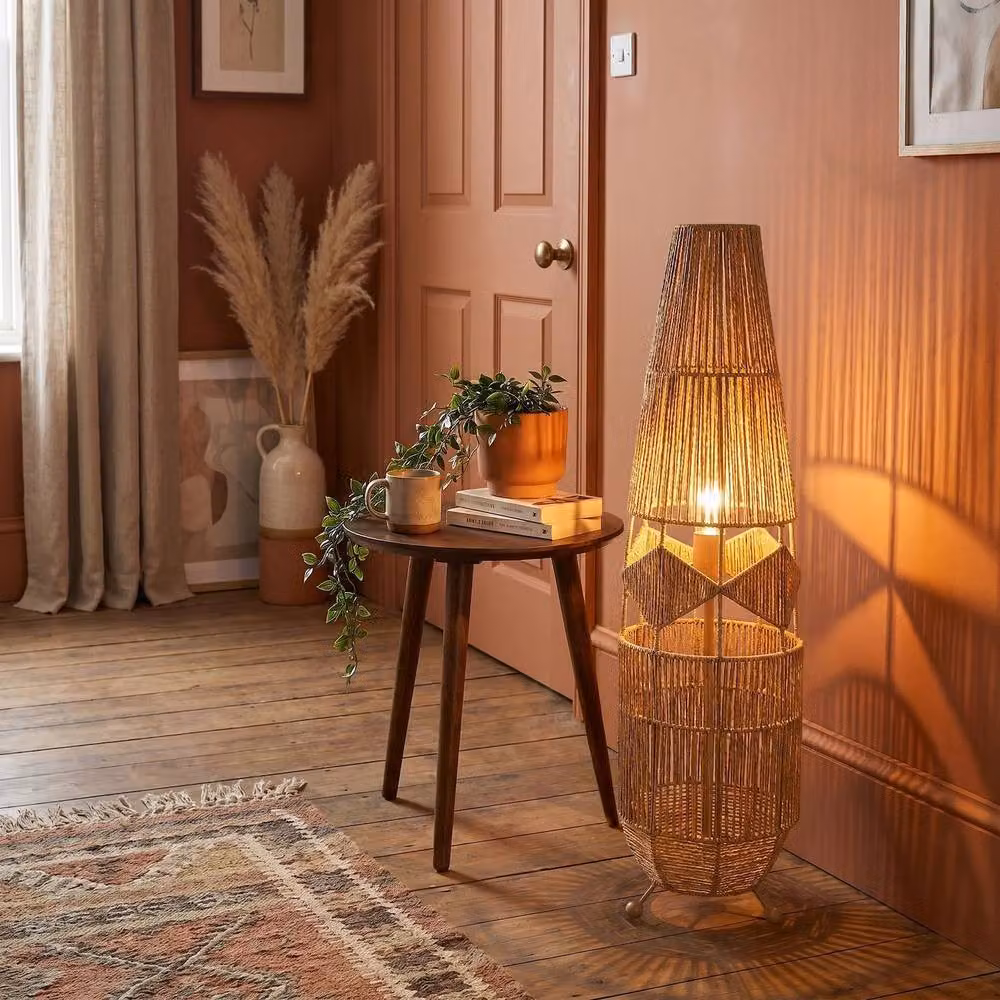 Happy Homewares Moroccan Designed Floor Lamp in Brown with Vintage Twisted Paper and Metal Frame – 3