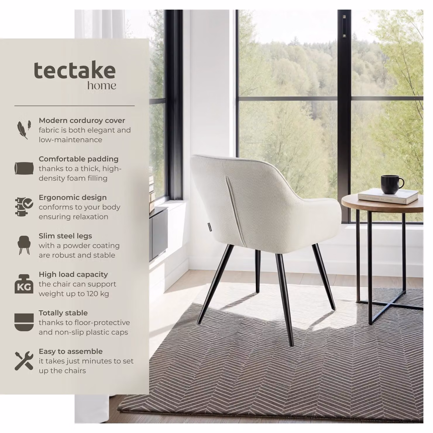 tectake Marilyn Dining Chair Set of 2 in Cream and Black – 2