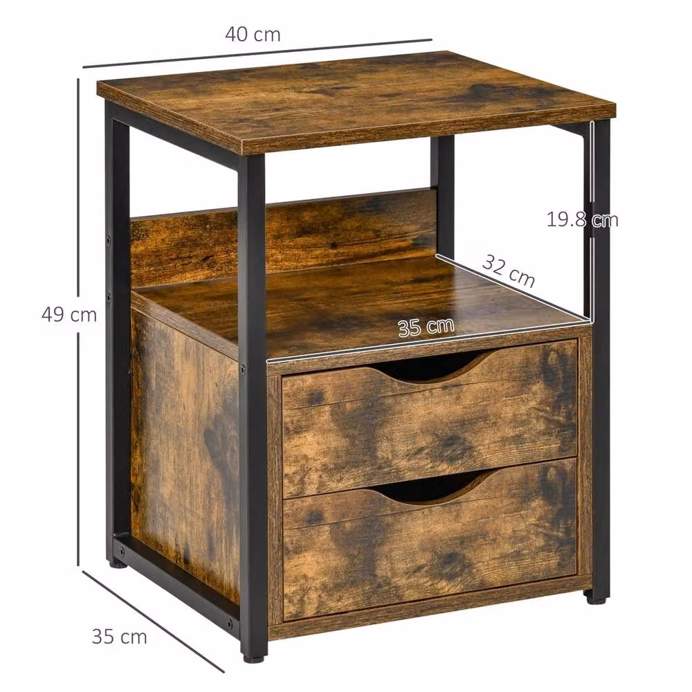 VOGREX Slim Brown End Table and Bedside Desk with Storage Cabinet – 2
