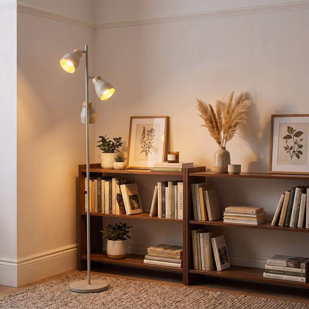 Happy Homewares Scandinavian Triple Spot Floor Lamp in Grey with Wood Trim, H 169 cm x W 41 cm x D 41 cm – 2