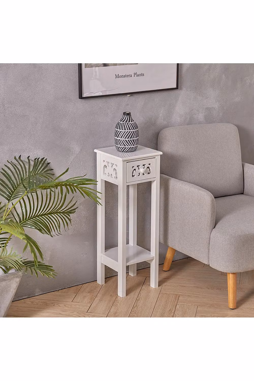 Living and Home French Style 2-Tier Slim Wood Accent Side Table with Drawer and Shelf in White – 2