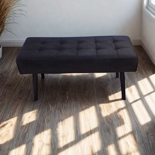 KOSY KOALA Black Velvet Padded Straight Dining Bench with Metal Frame, W/D/H: 100 x 36 x 47 cm