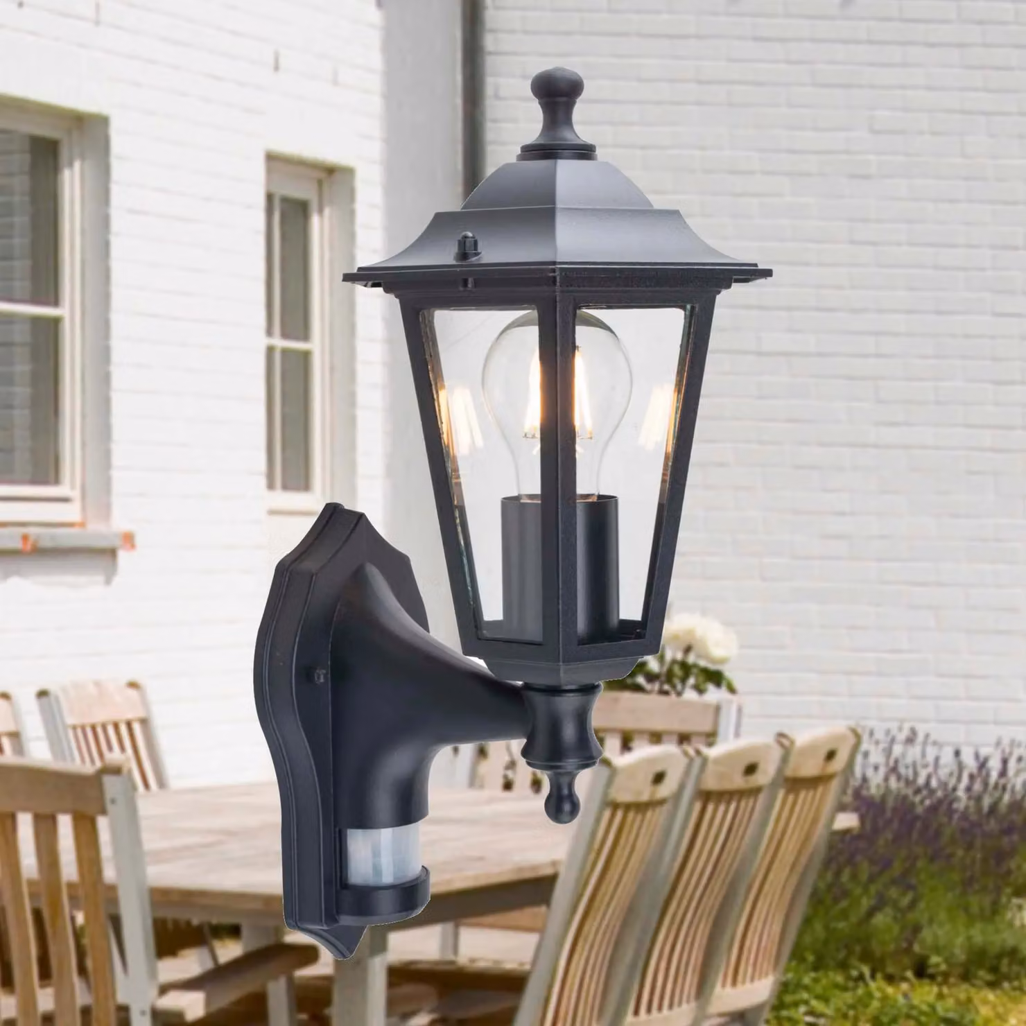 First Choice Lighting Eversham Black Six Sided Lantern Outdoor Motion Sensor Wall Light – 5