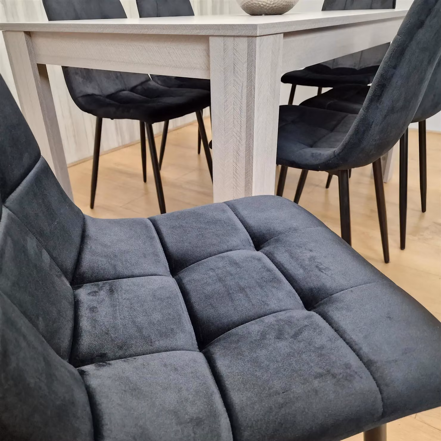 Kosy Koala Modern Grey Rectangular Dining Table Set with 6 Black Velvet Chairs in Brown – 6