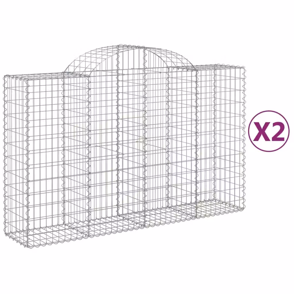 Berkfield Home Arched Gabion Baskets, 2 Piece Set, Silver Galvanised Steel, W: 200 cm, D: 50 cm, H: 120-140 cm – 2
