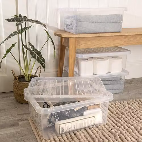 Wham Crystal 5 Pack of 17L Stackable Plastic Storage Boxes with Lids, Transparent – 2