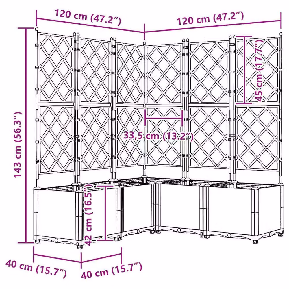 Berkfield Home Garden Planter with Trellis, 5 Pieces, Brown, W/D/H: 120 x 120 x 143 cm – 8