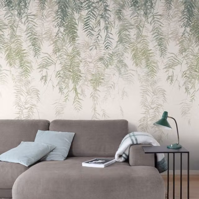 Grandeco Cascading Wisteria 3 Lane Repeatable Botanical Floral Wallpaper Mural in Green