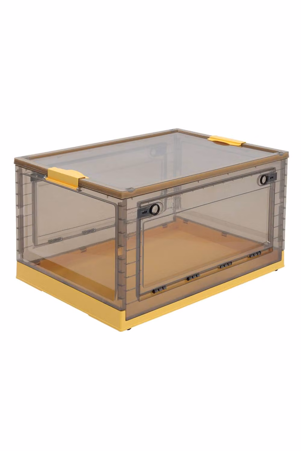 ExtraStar 3-Pack Foldable Transparent Plastic Storage Boxes with Lids and Wheels in Yellow – 2