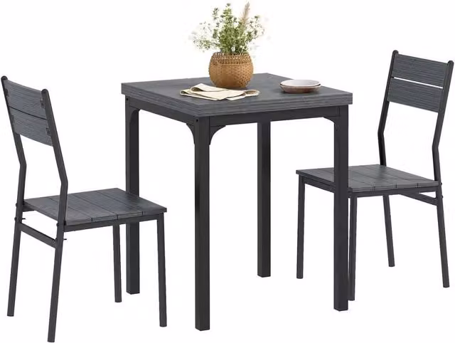 SPETLEK 3 Piece Compact Dining Set with Square Table and 2 Chairs in Grey Wood Effect and Black