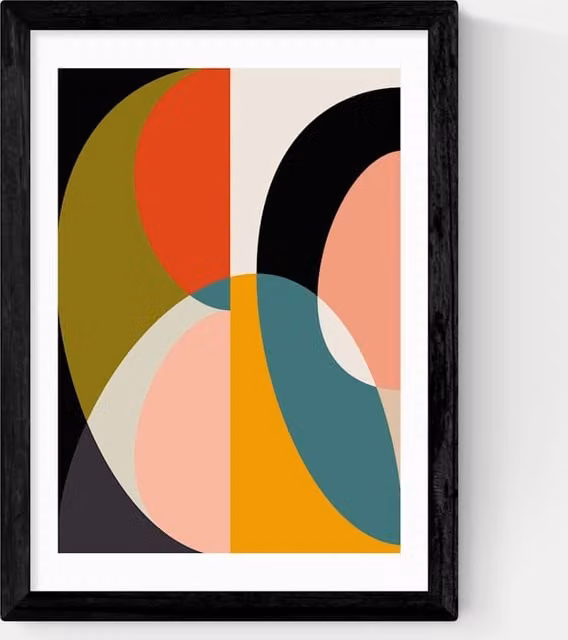 East End Prints Mid Century DIN XI Abstract Geometric Framed Art Print in Black and Multicolour