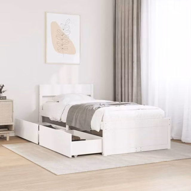 Berkfield Home Small Single Solid Wood Pine Bed Frame in White, W/D/H: 75 x 190 cm