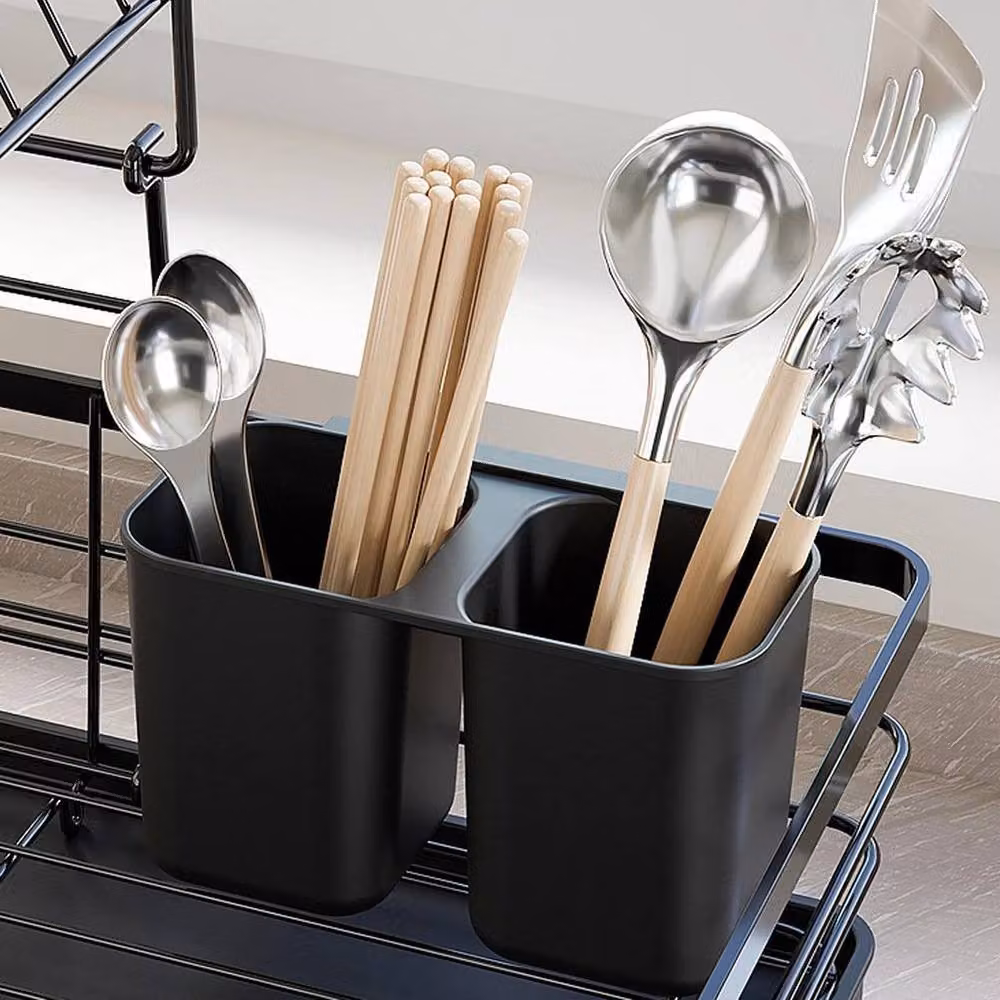 FORGEVIO Black Metal Dish Drainer Rack with Removable Drip Tray – 3