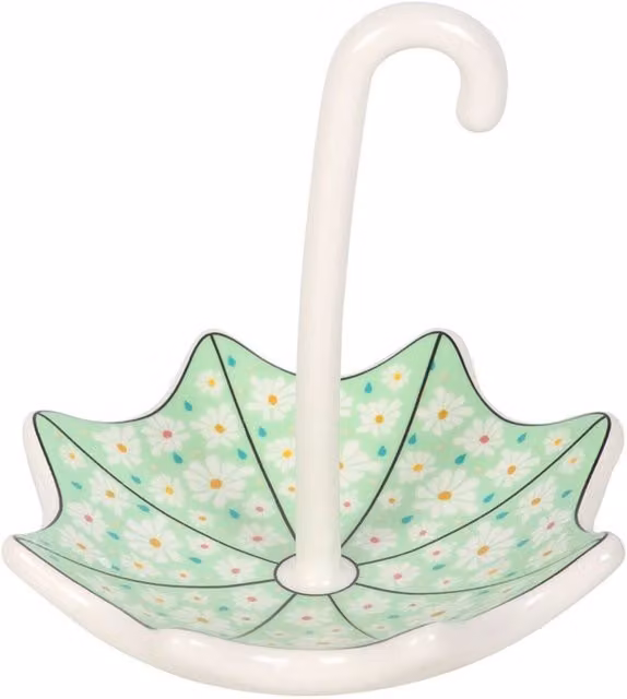 Kingsbury Gifts Floral Umbrella Ceramic Trinket Dish, White and Multicolour