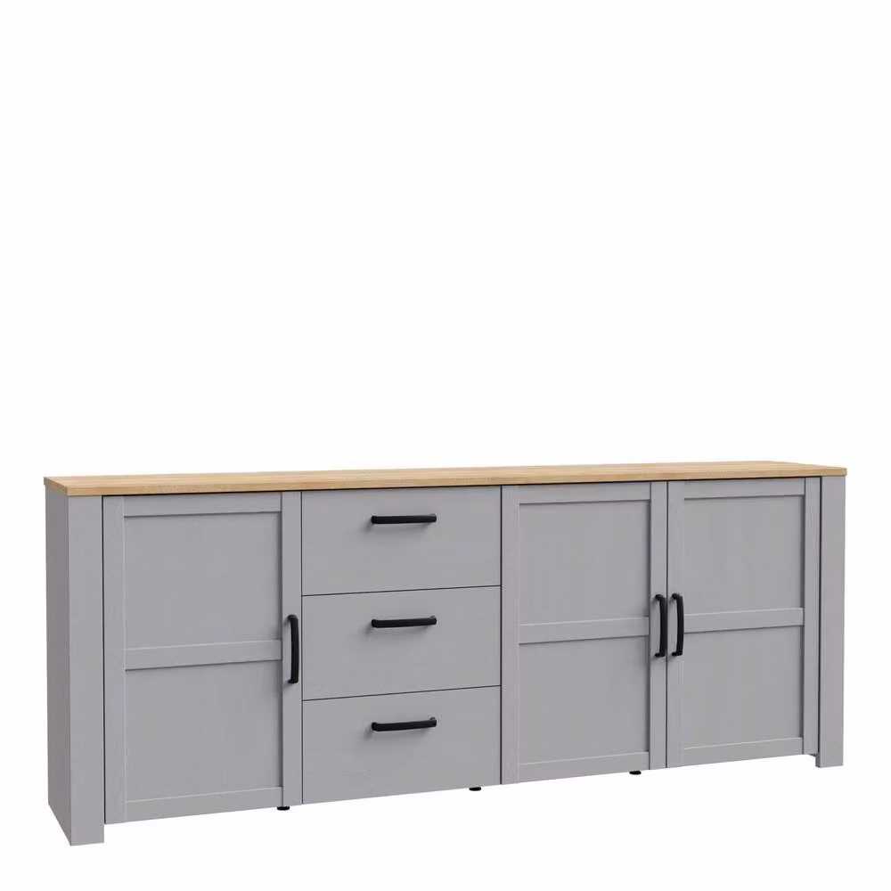 Wyld Haus Bramblecroft Large Grey and Natural Oak Sideboard with 3 Doors and 3 Soft Close Drawers – 2