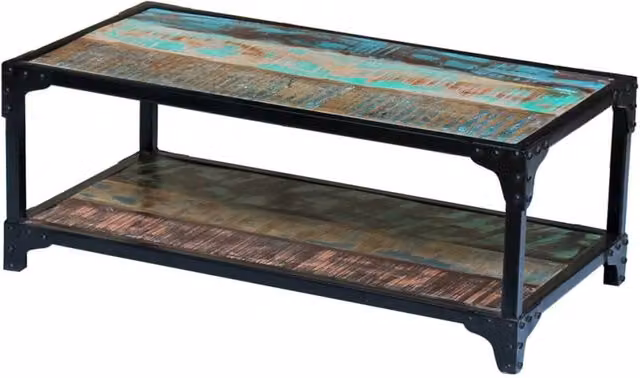Berkfield Home Rectangular Coffee Table in Multicolour Solid Reclaimed Wood and Metal – 1