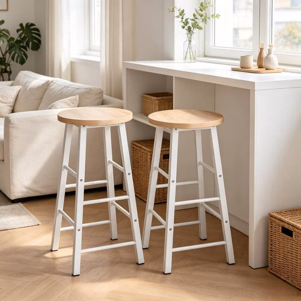 Merax Set of 2 Industrial Bar Stools with Footrests in Light Oak – 2