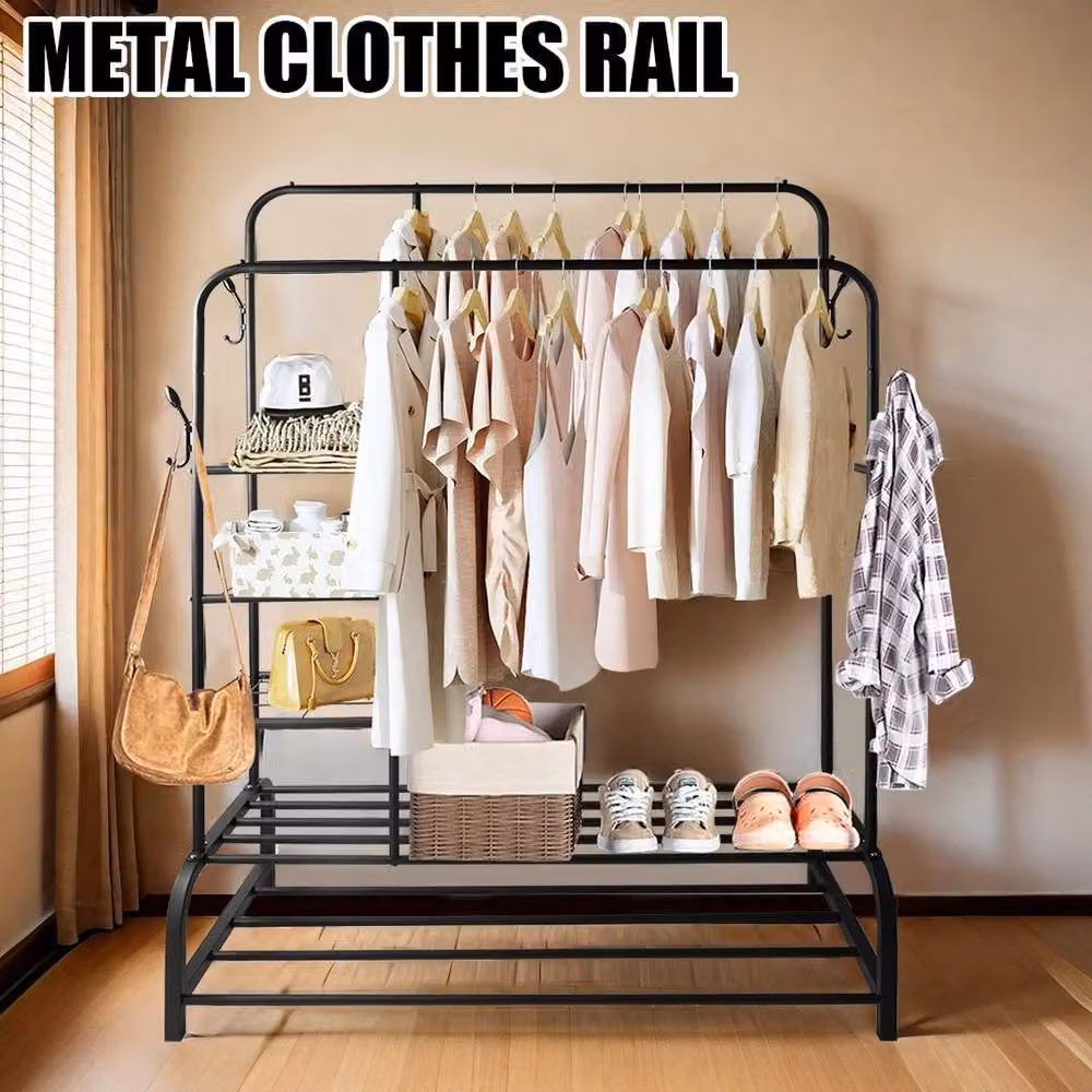 PAWNORA Black Metal Clothes Rail with 120kg Load Capacity, W/D/H: 145 x 54 x 44 cm – 3