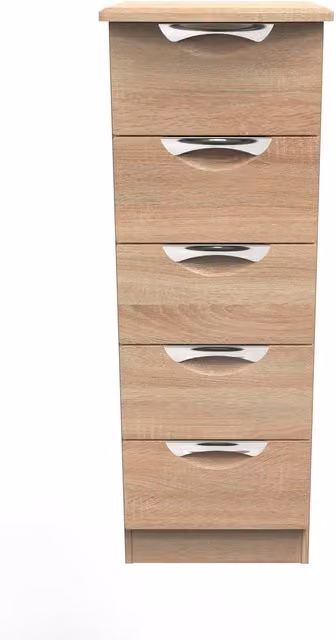 2 U Holborn Ready Assembled 5 Drawer Tall Bedside Chest in Light Oak