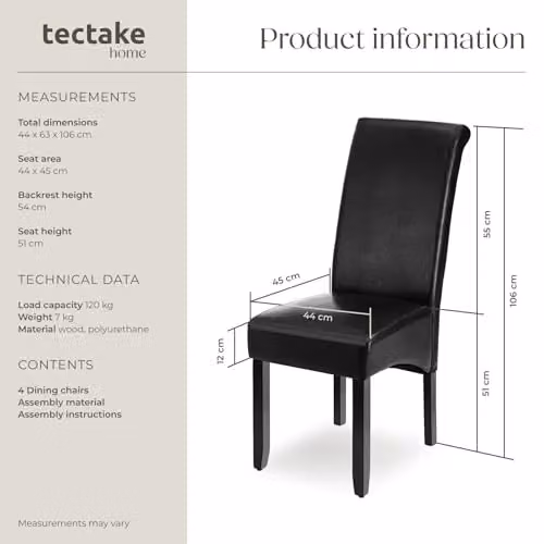 tectake Set of 4 Modern Dining Chairs with Black Synthetic Leather and Lacquered Wood Legs – 3