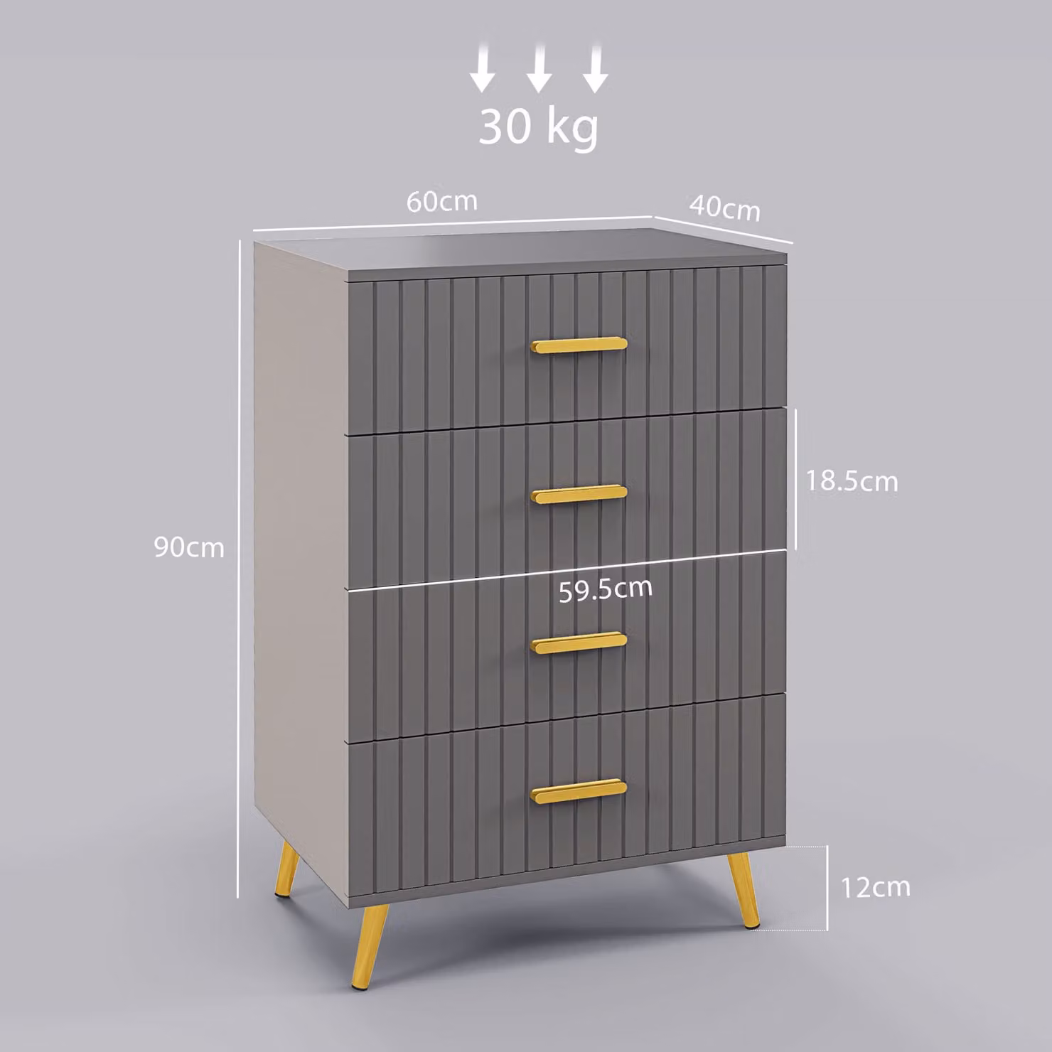 HOMCOM Modern 4-Drawer Bedroom Chest of Drawers with Aluminium Legs in Dark Grey – 3