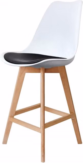 Fusion Living Soho Bar Stool in Black and White with Beech Wood Legs