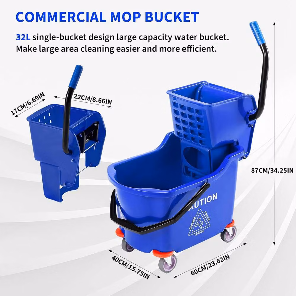 London Boutique 32L Commercial Mop Bucket with Side Press Wringer in Blue – 2