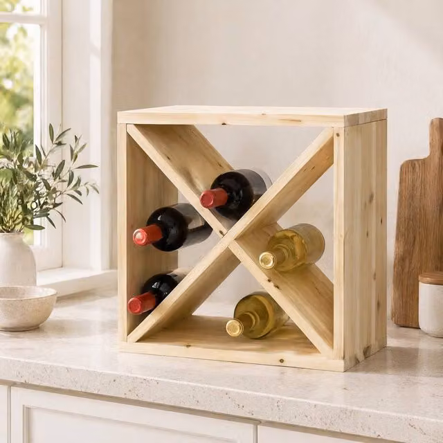 STILVORA Pine Wood Wine Rack for 24 Bottles in Brown