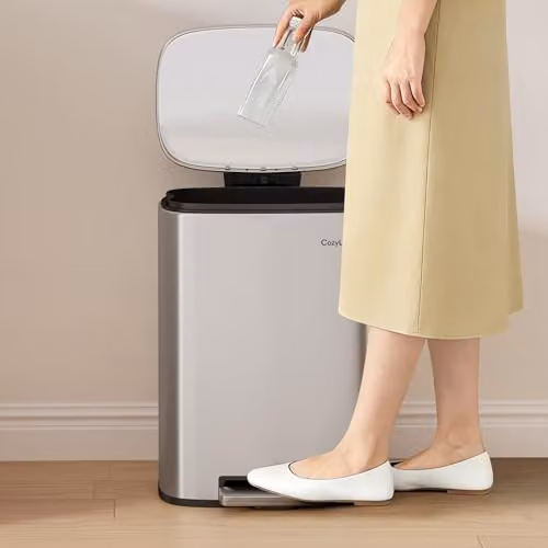 MCC Direct 12L Silver Stainless Steel Pedal Bin with Soft Close Lid and Removable Inner Bucket – 3