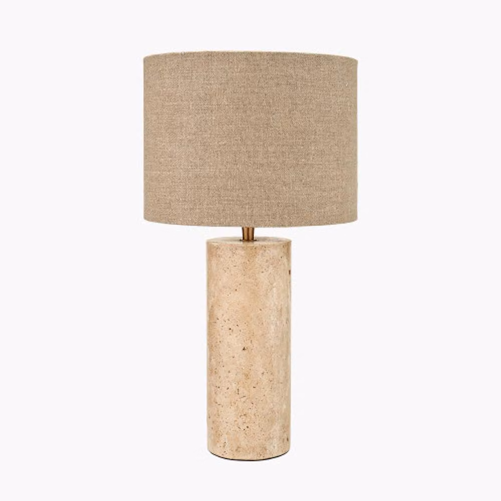 Ruma Limestone Cylinder Table Lamp with Beige Fabric Shade – 2