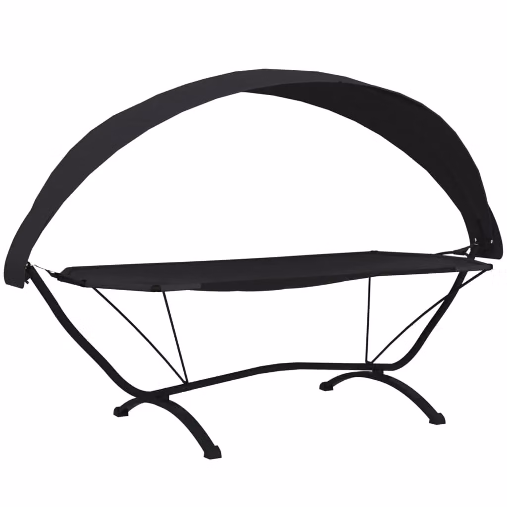 Berkfield Home Outdoor Lounge Bed with Sun Canopy in Black Powder Coated Steel and Oxford Fabric – 2
