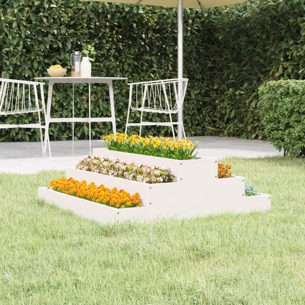 Berkfield Home White Wooden Raised Bed Planter W: 80 cm, D: 80 cm, H: 27 cm – 2